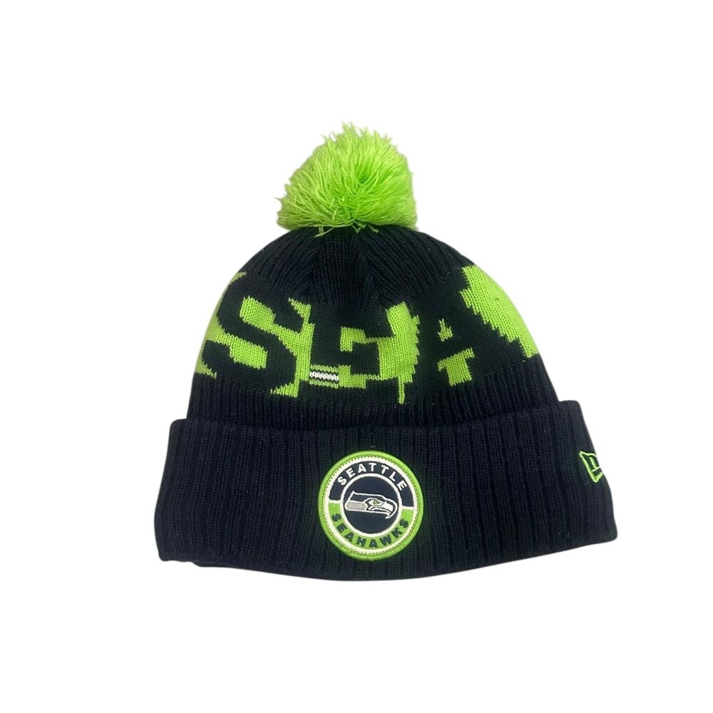Seattle Seahawks Beanie Cap NFL Football Pom Mens Blue Green New Era